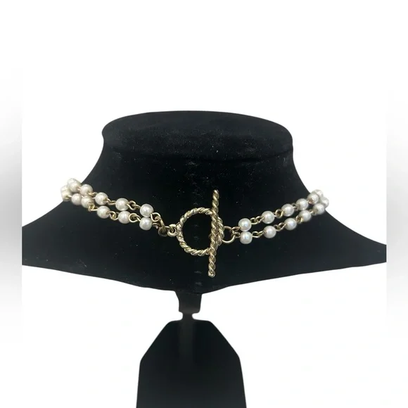 Vintage gold chain with pearls and silver cross and penny with large clasp - Picture 4 of 4